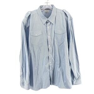 J‎ Peterman Striped Button Down Shirt Mens XXL Blue White Pockets Long Sleeve